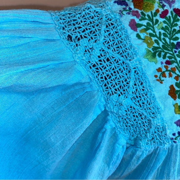 Arte Huaxyacac 100% Cotton Crochet Embroidered Size Lg Balloon Sleeve Blouse - Picture 6 of 11